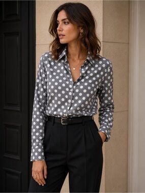 Love Moschino Grey Shirt with White Polka Dots